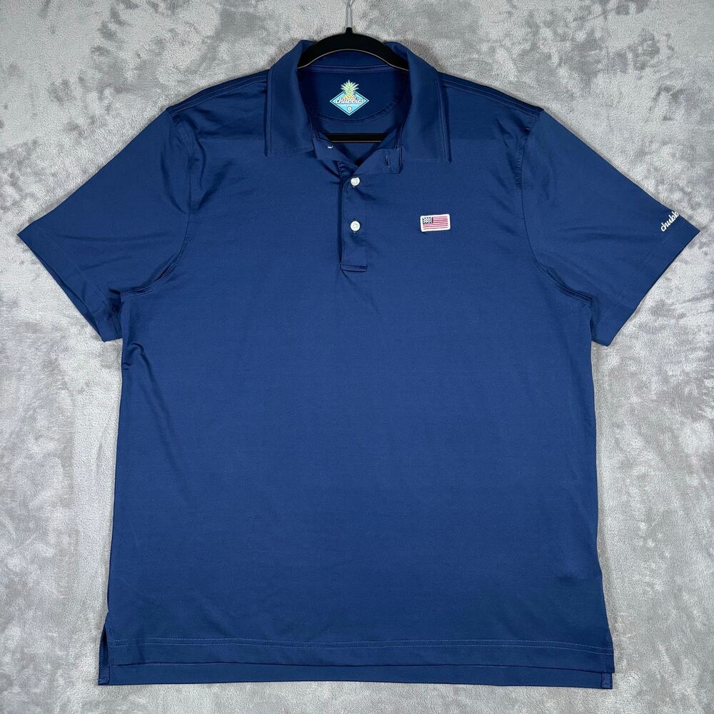 Chubbies Men’s Large Navy Blue USA Flag Patriotic Performance Golf Polo Shirt L